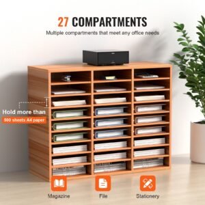 27 compartments wood literature organizer adjustable shelves medium density fiberboard mail center office home school storage for files documents papers magazines white 3.jpg