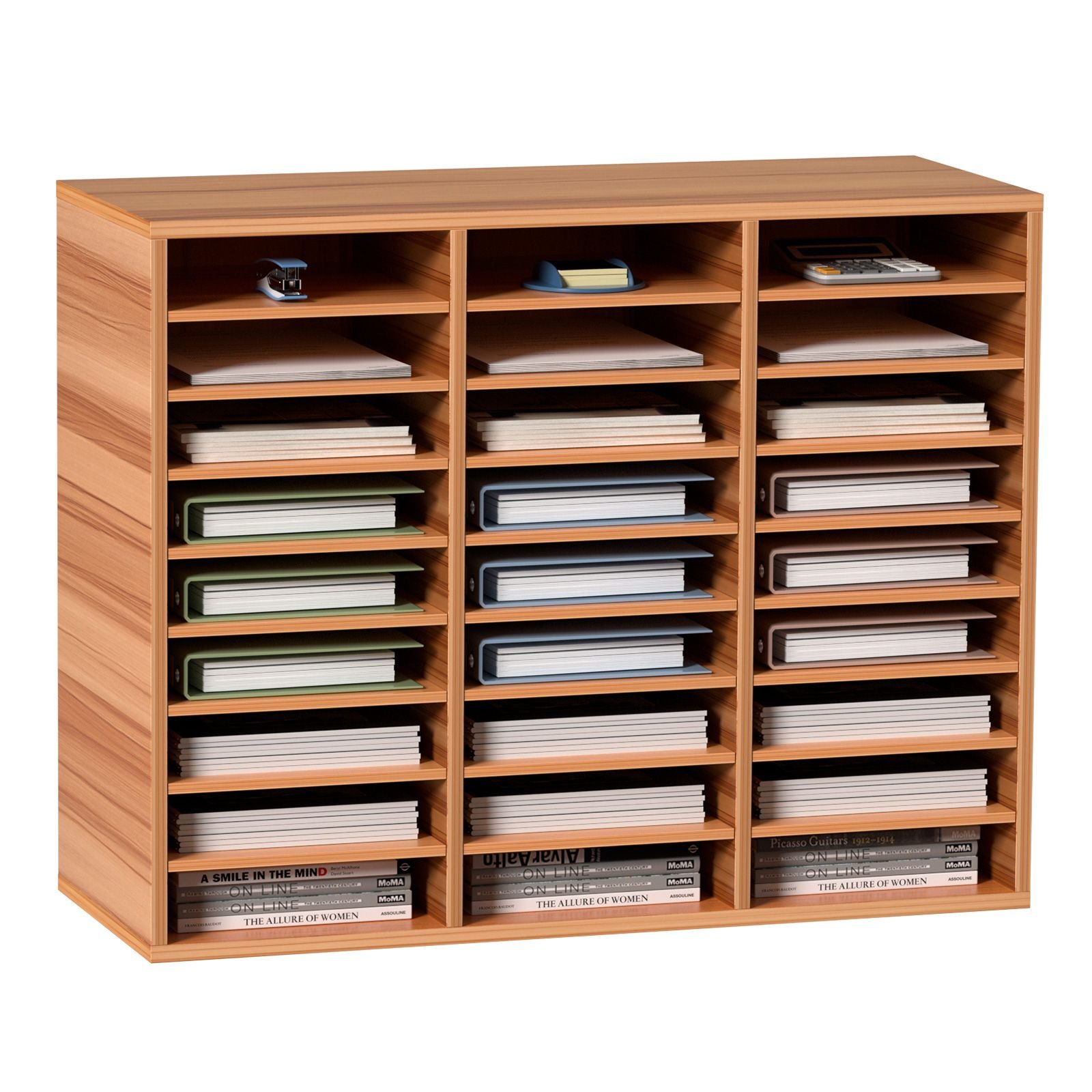 27 compartments wood literature organizer adjustable shelves medium density fiberboard mail center office home school storage for files documents papers magazines white.jpg