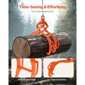 28in Log Lifting Tongs, 4-Claw Log Tongs, Heavy Duty Steel Log Grapple, 2650LBS Lifting Capacity, Swivel Log Graper Timber, Eagle Claw Design, Log Skidding Tongs for Trucks, Tractors, Forklifts