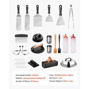 28pcs griddle accessories kit flat top grill accessory enlarged spatula gift set stainless steel grilling tools with basting cover tong burger press carry bag for outdoor bbq teppanyaki 4.jpg