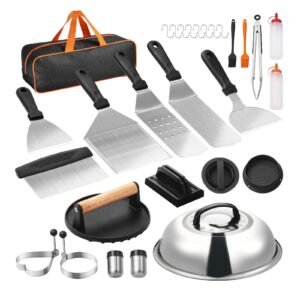 28pcs griddle accessories kit flat top grill accessory enlarged spatula gift set stainless steel grilling tools with basting cover tong burger press carry bag for outdoor bbq teppanyaki 5.jpg