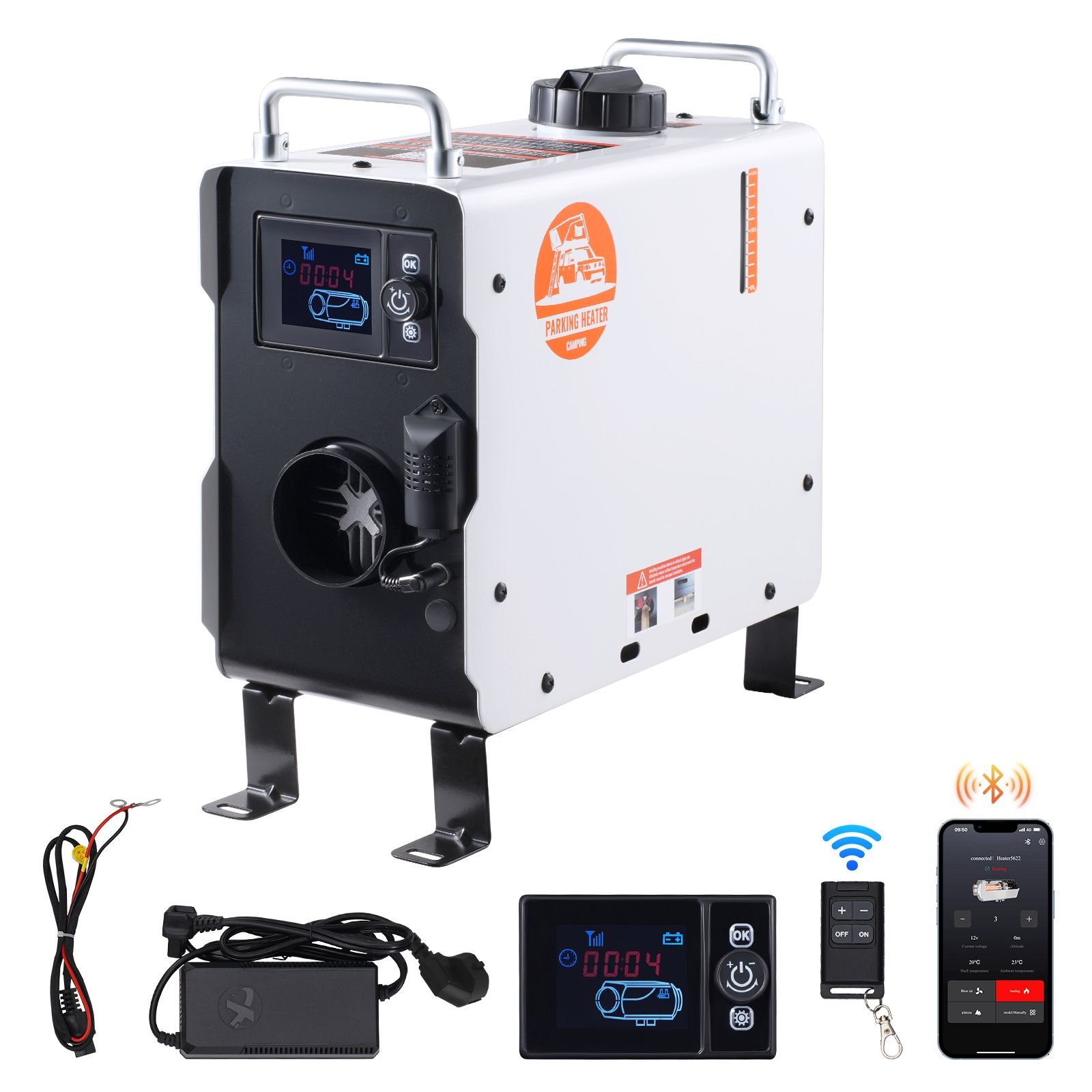 2kw diesel heater 12v24v all in one diesel air heater with bluetooth app control remote control and display screen co alarm fast heating portable diesel heater for vehicles and outdoors.jpg