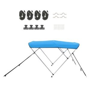 3 Bow Boat Bimini Tops, 600D Polyester Canopy with Aluminum Alloy Frame, Waterproof & Sun Shade Boat Awning Canopy with Storage Bag, 2 Support Poles, 4 Straps, 6'Lx(54"-60")Wx46"H, Pacific Blue