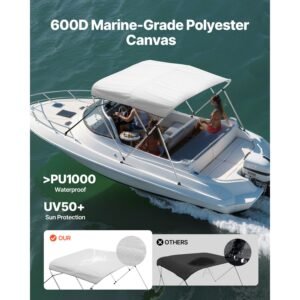 3 bow boat bimini tops 600d polyester canopy with aluminum alloy frame waterproof sun shade boat awning canopy with storage bag 2 support poles 4 straps 6lx67 72wx46h light grey 1.jpg