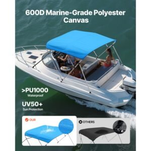 3 bow boat bimini tops 600d polyester canopy with aluminum alloy frame waterproof sun shade boat awning canopy with storage bag 2 support poles 4 straps 6lx67 72wx46h pacific blue 1.jpg