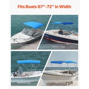 3 bow boat bimini tops 600d polyester canopy with aluminum alloy frame waterproof sun shade boat awning canopy with storage bag 2 support poles 4 straps 6lx67 72wx46h pacific blue 5.jpg