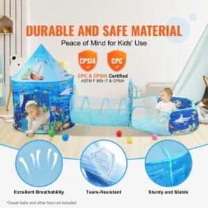 3 in 1 kids play tent with tunnel basketball hoop for boys girls babies and toddlers indooroutdoor pop up playhouse with carrying bag banding straps birthday gifts blue ocean 1.jpg