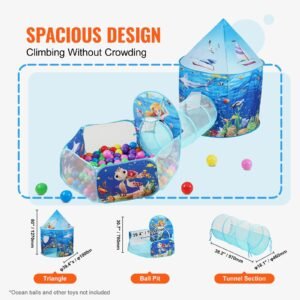 3 in 1 kids play tent with tunnel basketball hoop for boys girls babies and toddlers indooroutdoor pop up playhouse with carrying bag banding straps birthday gifts blue ocean 2.jpg