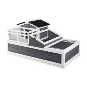 3-Room Tortoise House,Tortoise Habitat with Balcony & 2 Stories, Wooden Tortoise Enclosure Indoor & Outdoor with Ramp, Tray, Openable Roof, Large Reptile Cage, 44" x 25.6"x 24"