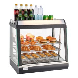 3-Tier Commercial Food Warmer Display, 1200W Food Display Warmer with LED Light, Top Storage and Adjustable Shelves, 86-185 Fahrenheit Steam Heating, 75L for Hamburger, Pizza, Bread