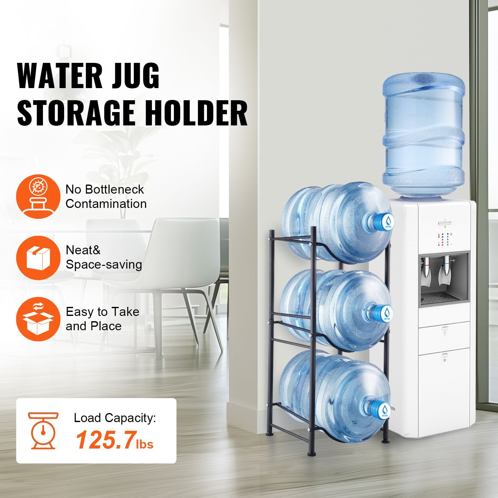 3 tiers water jug holder 5 gallon water bottle holder single row water bottle rack for 3 bottles heavy duty water jug rack for kitchen office living room black.jpg