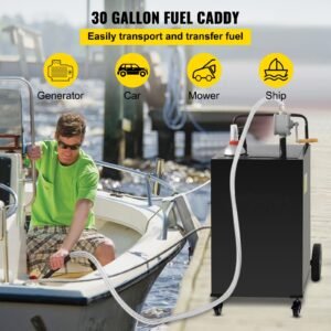 30 gallon fuel caddy gas storage tank 4 wheels with manuel transfer pump gasoline diesel fuel container for cars lawn mowers atvs boats more black 1.jpg