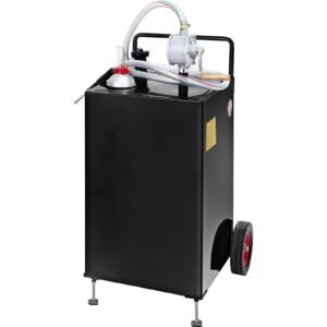 30 Gallon Gas Caddy, Fuel Storage Tank with Wheels, Portable Fuel Caddy with Manuel Transfer Pump, Gasoline Diesel Fuel Container for Cars, Lawn Mowers, ATVs, Boats, More, Black