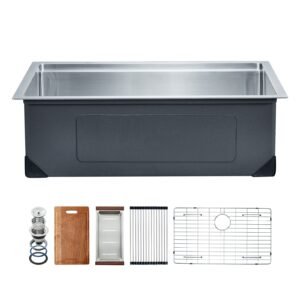 30 inch Kitchen Sink Workstation, 304 Stainless Steel Undermount Sink, Drop-In Single Bowl Farmhouse Basin with Ledge & Multiple Accessories, Household Dishwasher Sinks for RV, Prep Kitchen, Bar