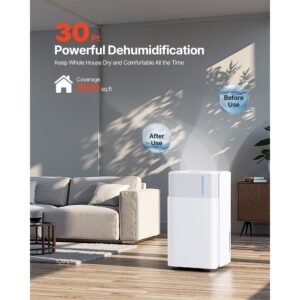 30 pints dehumidifier for home basement drain hose for commercial industrial use smart humidity control low noise for large rooms warehouses bedrooms storage large coveragewhite 1.jpg