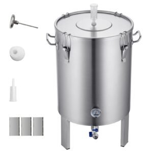 304 Stainless Steel Kettle, 16 GALLON Beer Brew Fermentor, Brew Bucket Fermentor for Brewing, Home Brewing Supplies with Base, Kettle Stock Pot Includes Lid, Handle, Valve, Spigot, Thermometer