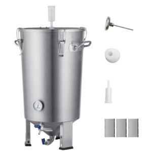 304 Stainless Steel Kettle, 8 GALLON Beer Brew Fermentor, Brew Bucket Fermentor for Brewing, Home Brewing Supplies with Base, Kettle Stock Pot Includes Lid, Handle, Valve, Spigot, Thermometer