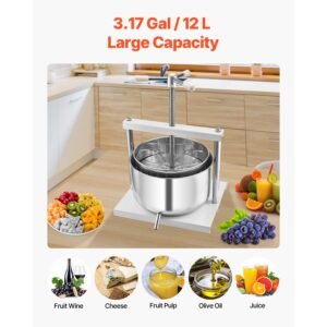 317 gal12l fruit wine press 2 stainless steel barrels manual juice maker cider apple grape tincture honey olive oil making press with triangular handle for outdoor kitchen home 2.jpg