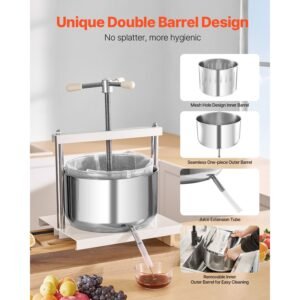 317 gal12l fruit wine press 2 stainless steel barrels manual juice maker cider apple grape tincture honey olive oil making press with triangular handle for outdoor kitchen home 4.jpg