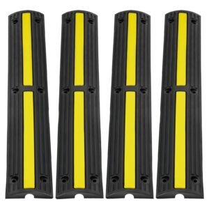 3.28 ft Cable Protector Ramp, 4 Pack of 1 Channel, 18000 lbs/axle Capacity Heavy Duty Rubber Speed Bumps, Floor Cord Cable Protector Wire Cover, for Residential Areas, Private Garages, Gardens