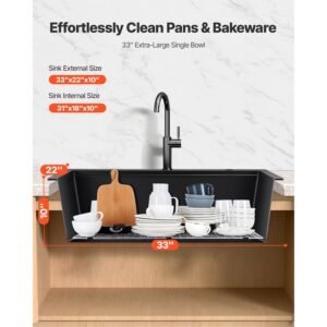 33 inch kitchen sink workstation top mount granite sinks drop in single bowl farmhouse basin with multiple accessories household dishwasher sink for rv prep kitchen and bar black 4.jpg