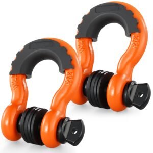 3/4" D-Ring Shackle, 2 Pack Alloy Steel Shackles 62832 lbs (28.5 Ton) Break Strength with 7/8" Screw Pin, Isolators & Washers, Heavy Duty Off Road Vehicle Recovery Shackle for Jeep Truck, Orange