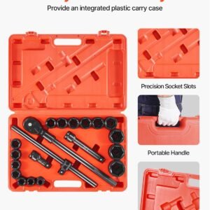 34 in drive impact socket set 21 pieces sae 34 in to 2 in 6 point cr v alloy steel for auto repair easy to read size markings includes extension bars ratchet handle and storage case 5.jpg