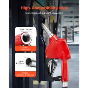 3/4 inch npt automatic fuel nozzle, max flow rate 11.8 gpm, auto shut off diesel gas pump nozzle with 3 speed trigger lock & 13/16 inch (od=20 mm) spout for gasoline, diesel, kerosene, red