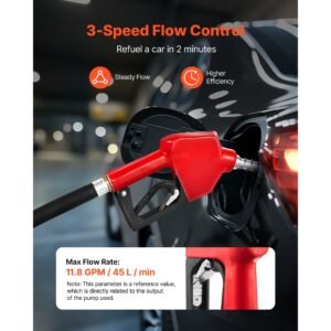 3/4 inch npt automatic fuel nozzle, max flow rate 11.8 gpm, auto shut off diesel gas pump nozzle with 3 speed trigger lock & 13/16 inch (od=20 mm) spout for gasoline, diesel, kerosene, red