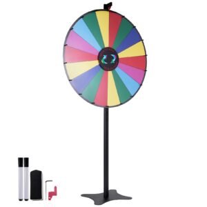36 inch Spinning Prize Wheel, 18 Slots Spinning Wheel, Roulette Wheel with a Dry Erase and 2 Markers, Tabletop or Floor Standing Win Fortune Spin Games in Party Pub Trade Show Carnival