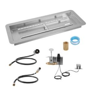 36 x 12 inch Drop-in Fire Pit Pan, Rectangular Stainless Steel Fire Pit Burner Kit, Natural & Propane Gas Fire Pan 150,000 BTU with H-Burner for Indoor or Outdoor Use