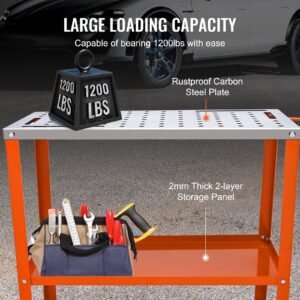 36 x 18 welding table 1200lbs load capacity steel welding workbench table on wheels portable work bench with braking lockable casters 4 tool slots 58 inch fixture holes tool tray 1.jpg