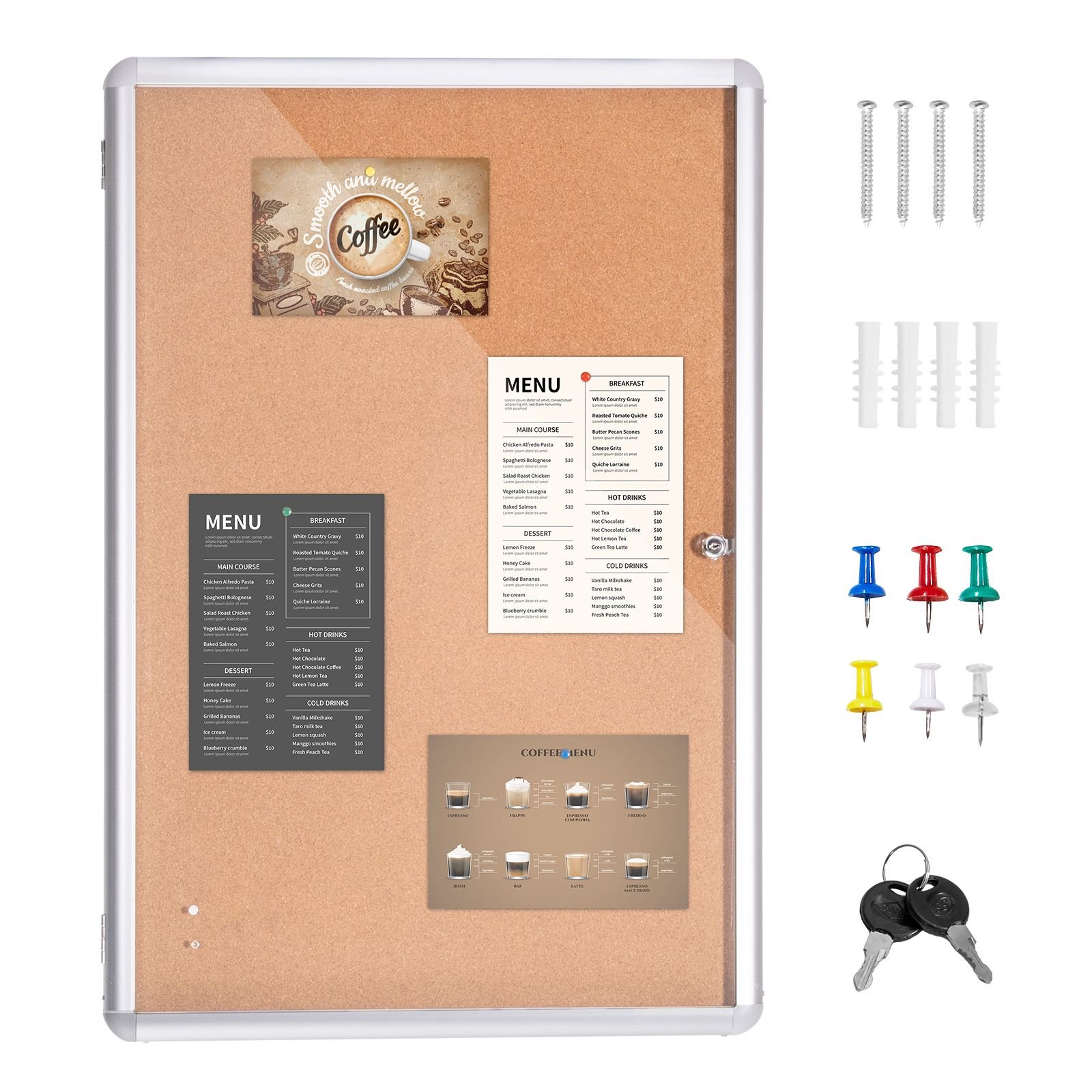 36x24 enclosed cork board with aluminum frame lockable bulletin board with acrylic door 2 keys weather resistant wall display case for school home office.jpg