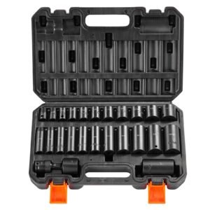 38 drive impact socket set 25 piece deep shallow socket set sae 516 1 6 point cr mo alloy steel for auto repair easy to read size markings rugged construction includes storage case 1.jpg