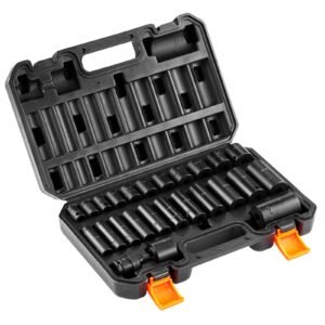 38 drive impact socket set 25 piece deep shallow socket set sae 516 1 6 point cr mo alloy steel for auto repair easy to read size markings rugged construction includes storage case 3.jpg