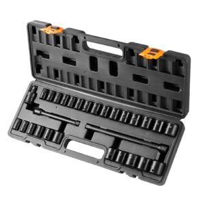 3/8" Drive Impact Socket Set, 29 Piece Shallow Socket Set SAE 3/8"-1" and Metric 8-22mm, 6 Point CR-MO Alloy Steel for Auto Repair, Easy-to-Read Size Markings, Rugged Construction, Storage Case