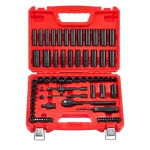 3/8 in Drive Impact Socket Set, 96 Piece, 6 Point Deep & Shallow Impact Sockets, SAE (5/16 in to 3/4 in) and Metric (8 to 22 mm) Sizes with 3 in & 6 in Extension Bars, Cr-V Steel, Carrying Case