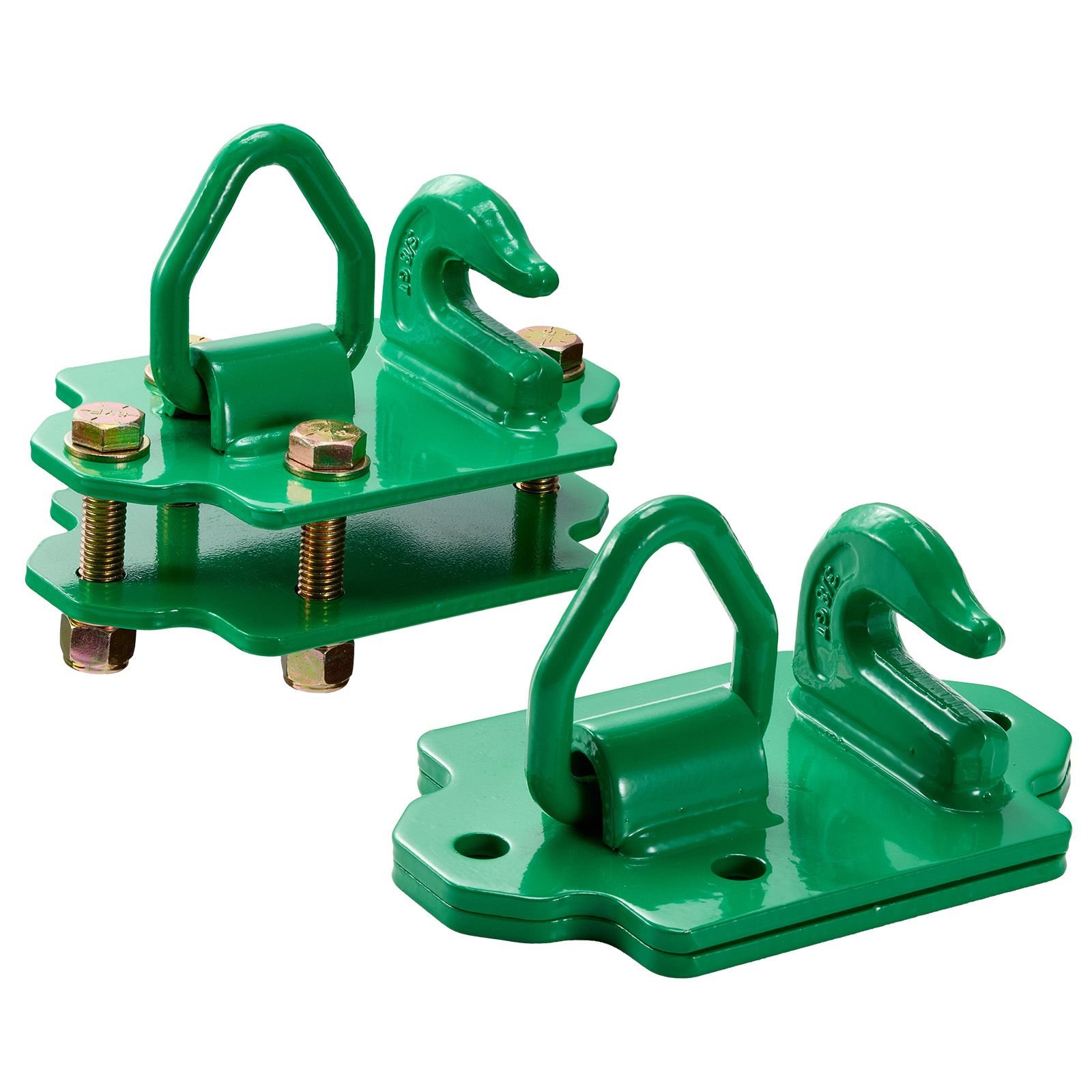 38 tractor bucket hooks with tie down ring grade 70 forged steel 2 pack bolt on grab hook with back plates work well for tractor bucket rv utv truck maximum break strength 15000 lbs green.jpg