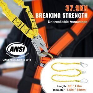38mm safety lanyard 6ft183m fall protection lanyard with 2 alloy steel snap hooks retractable safety belt for outdoorindoor tree climbing 38kn breaking tension lanyard yellow 2.jpg