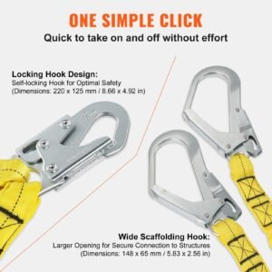 38mm safety lanyard 6ft183m fall protection lanyard with 2 alloy steel snap hooks retractable safety belt for outdoorindoor tree climbing 38kn breaking tension lanyard yellow 3.jpg
