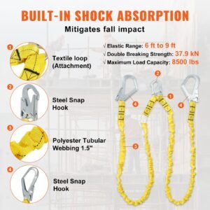38mm safety lanyard 6ft183m fall protection lanyard with 2 alloy steel snap hooks retractable safety belt for outdoorindoor tree climbing 38kn breaking tension lanyard yellow 4.jpg