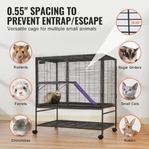 39" Rolling Metal Ferret Cage, Large 2-Tier Cage, Small Animal Cage with Ramps & Tray, Easy to Set up for Pet Rats, Hamster, Guinea Pig, Chinchilla, Squirrel, Hedgehogs, Bunny