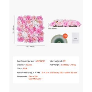3d flower wall panel 12 pcs 15 x 15 inch artificial floral wall background mesh backing matseamless designeasy installation for wedding valentines day home baby party backdrop decorpink 3.jpg