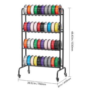 3d printer filament storage rack, 4 tier heavy duty storage shelf, rolling filament spool holders racks with wheels, filaments organzied for 3d printing station, office, workshop (shelf only)