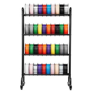 3d printer filament storage rack, 4 tier heavy duty storage shelf, rolling filament spool holders racks with wheels, filaments organzied for 3d printing station, office, workshop (shelf only)