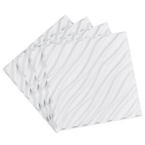 3D Wall Panels, 12-Pack 19.7 x 19.7 in PVC Modern Art Minimalist Wave Tiles, 32 Sq.Ft Coverage Accent Wall Panel, Interior Home Decor for Ceiling, Bedroom, Living & Gaming Room, Matte White