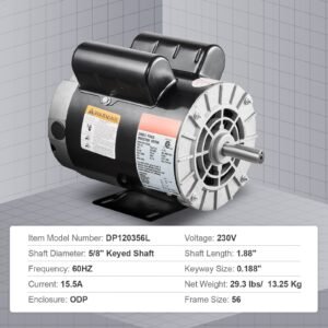 3hp air compressor electric motor 230v 155 amps 56 frame 3450rpm 58 keyed shaft 188 shaft length single phase cwccw rotation factory setting is ccw 2.jpg