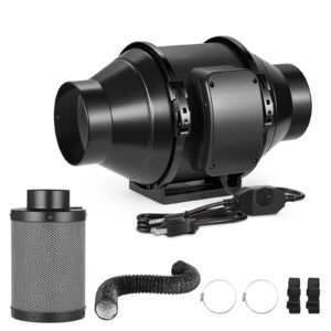 4" Air Filtration Kit, 180 CFM Inline Duct Fan with Speed Controller, Carbon Filter & Ducting Ventilation System for Heating Cooling Booster, Grow Tents, Hydroponics