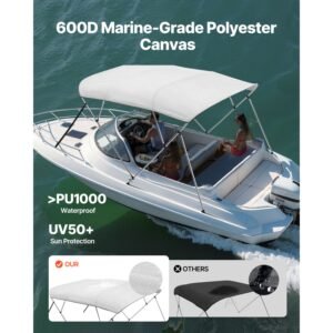 4 bow boat bimini tops 600d polyester canopy with aluminum alloy frame waterproof sun shade boat awning canopy with storage bag 2 support poles 4 straps 8lx91 96wx54h light grey 1.jpg