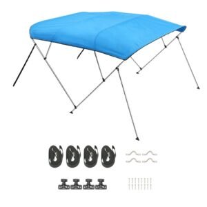 4 Bow Boat Bimini Tops, 600D Polyester Canopy with Aluminum Alloy Frame, Waterproof & Sun Shade Boat Awning Canopy with Storage Bag, 2 Support Poles, 4 Straps, 96"Lx(85"-90")Wx54"H, Pacific Blue